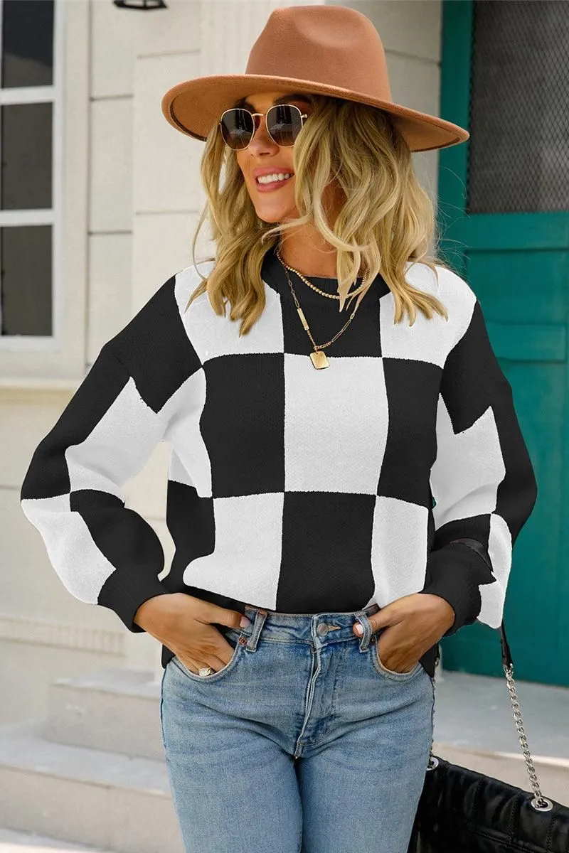 WOMENS CHECKERBOARD PATTERN SWEATER TOP Lightweight Jacket Zero Waste Cut Pattern