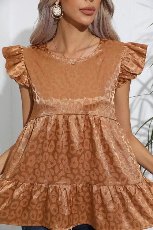 FRILL SLEEVE PATTERNED JACQUARD TUNIC TOP MicrofiberBlend Cozy Fit