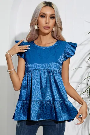 FRILL SLEEVE PATTERNED JACQUARD TUNIC TOP Comfortable Design WaterResistant