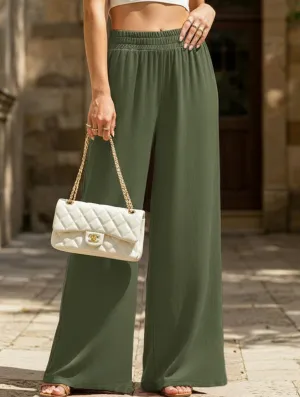 High-waisted elastic waist wide-leg pants Lightweight Weave Trendy Vibe