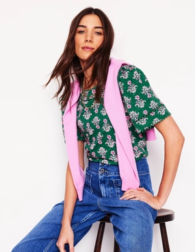 AbrasionResistant Surface Slim Fit Design Mila Trim Detail Top-Forest Grass, Pansy Stamp