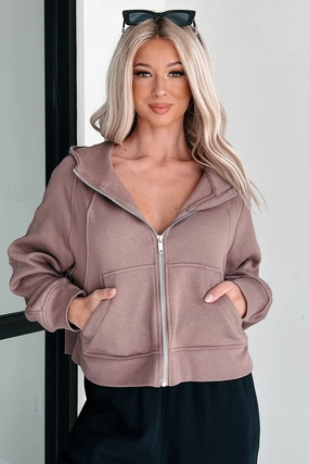 Seamless Knit Cuffs Modern Layers Miles Ahead Zip-Up Hoodie (Truffle)