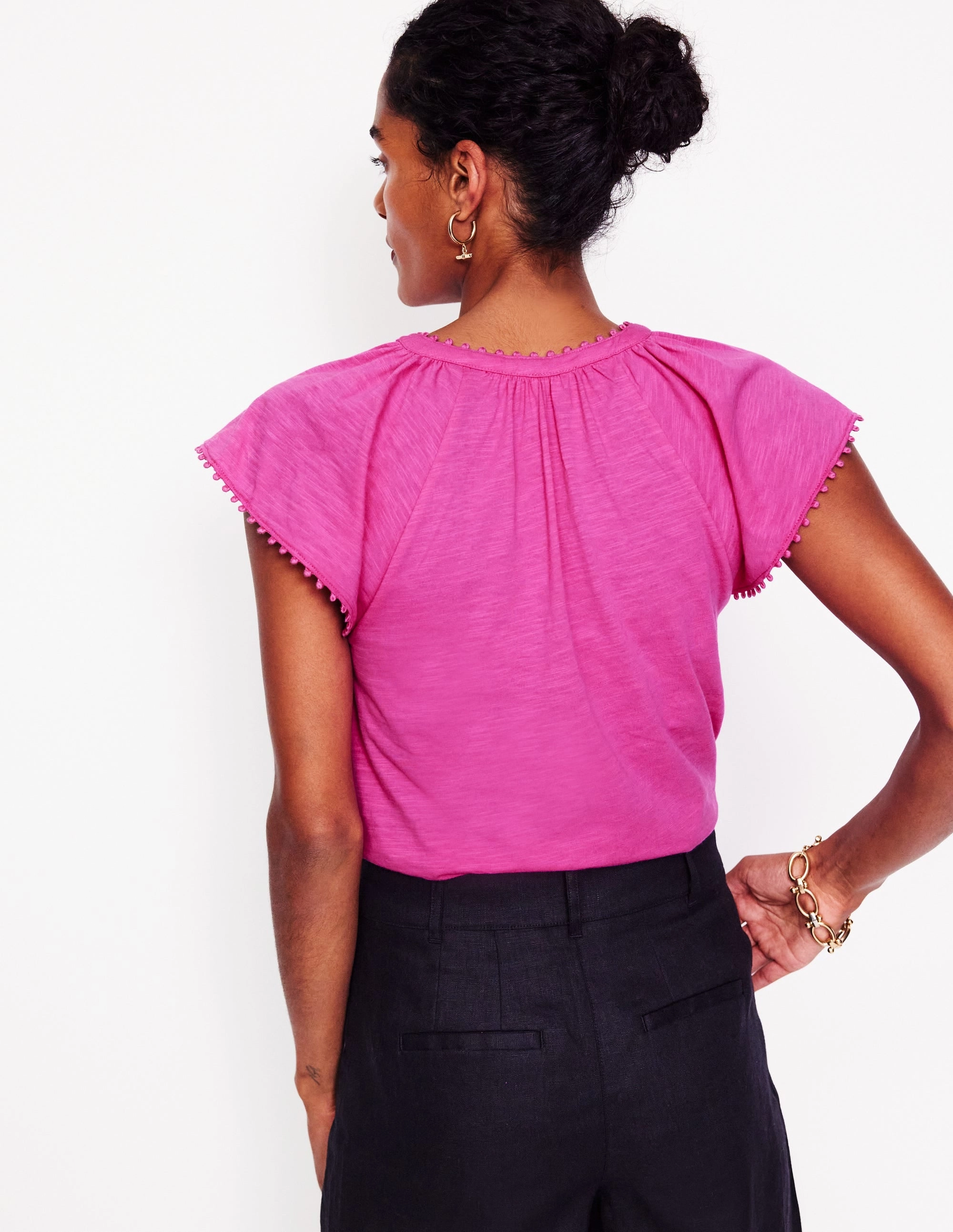 Grid Texture Fabric Millie Trim Detail Top-Rose Violet