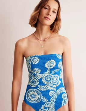 Torsion Control System Easy Breezy Milos Smocked Bandeau Swimsuit-Indigo Bunting, Abstract Charm