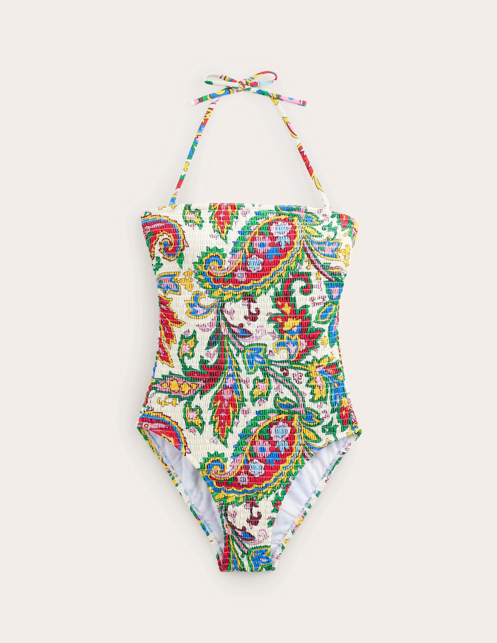 Sunbathing Look Milos Smocked Bandeau Swimsuit-Ivory, Paisley Azure