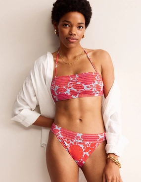 Milos Smocked Bikini Bottoms-Fire Cracker, Gardenia Swirl Multi Hook Back Closure