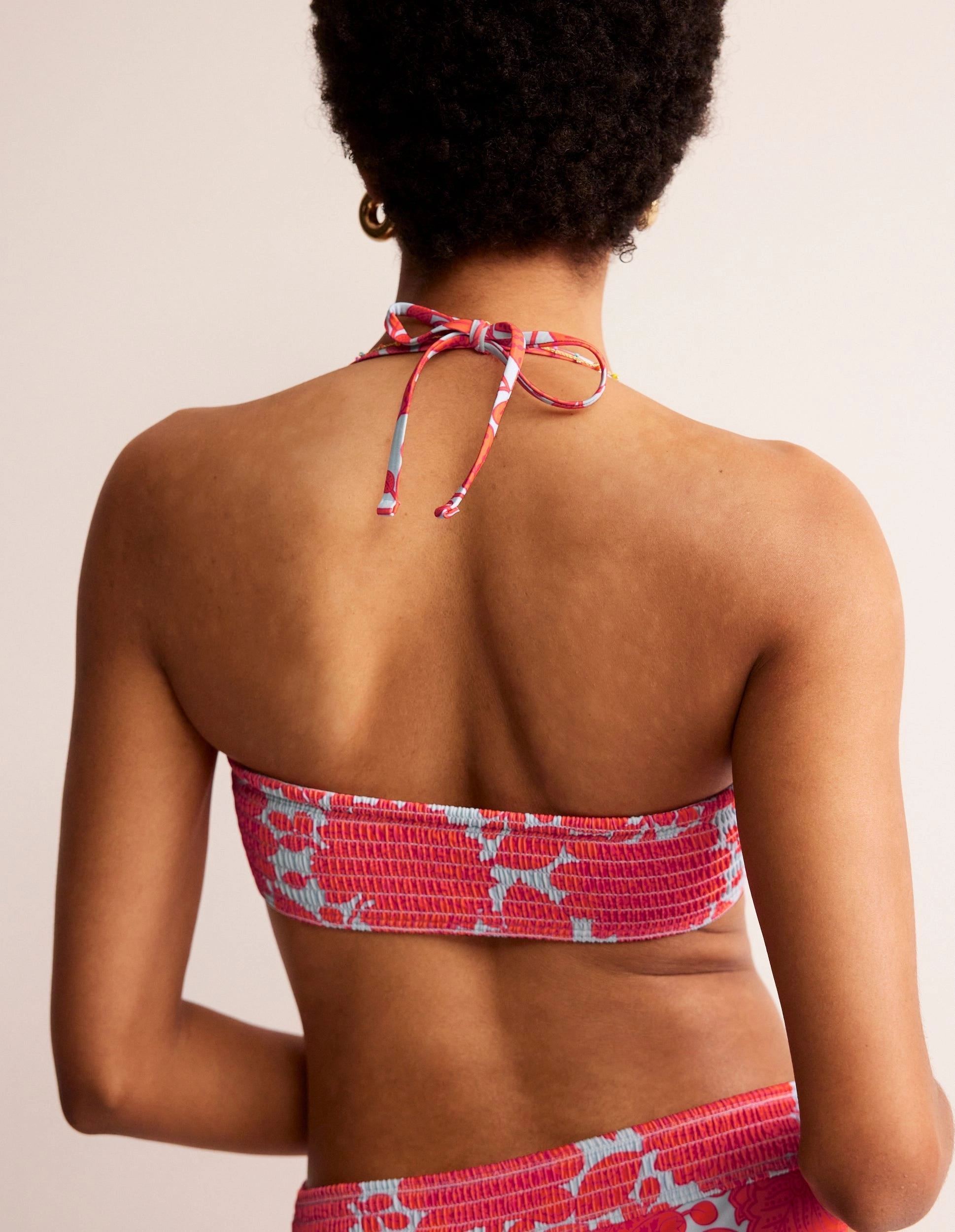 Milos Smocked  Bikini Top-Fire Cracker, Gardenia Swirl Recycled Polyester