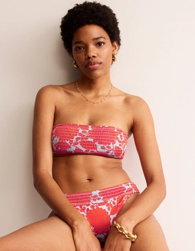 Twist Front Detailing Milos Smocked  Bikini Top-Fire Cracker, Gardenia Swirl