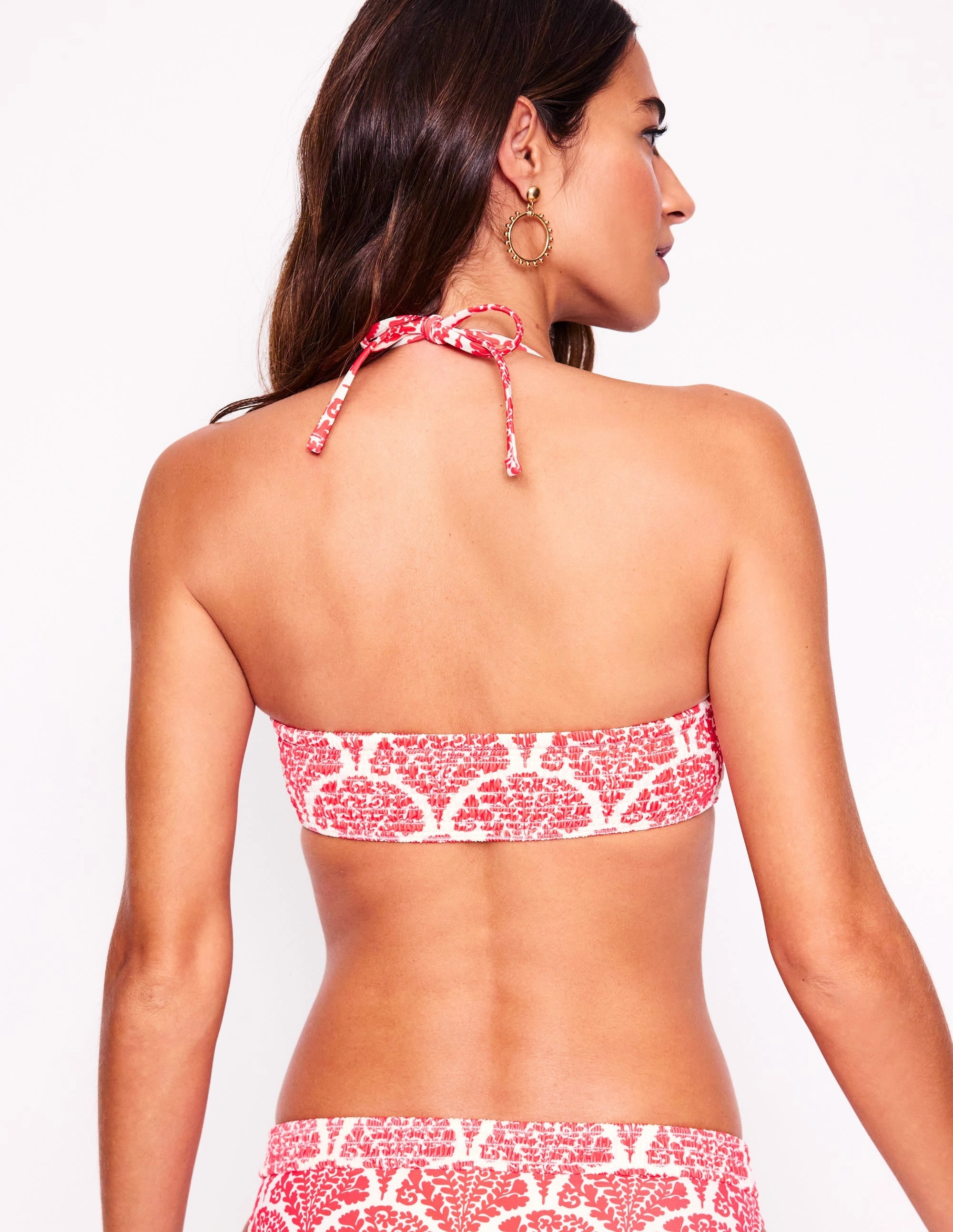 Milos Smocked Bikini Top-Jam Red, Blossomy Relaxing Swim Snag Resistant Fabric