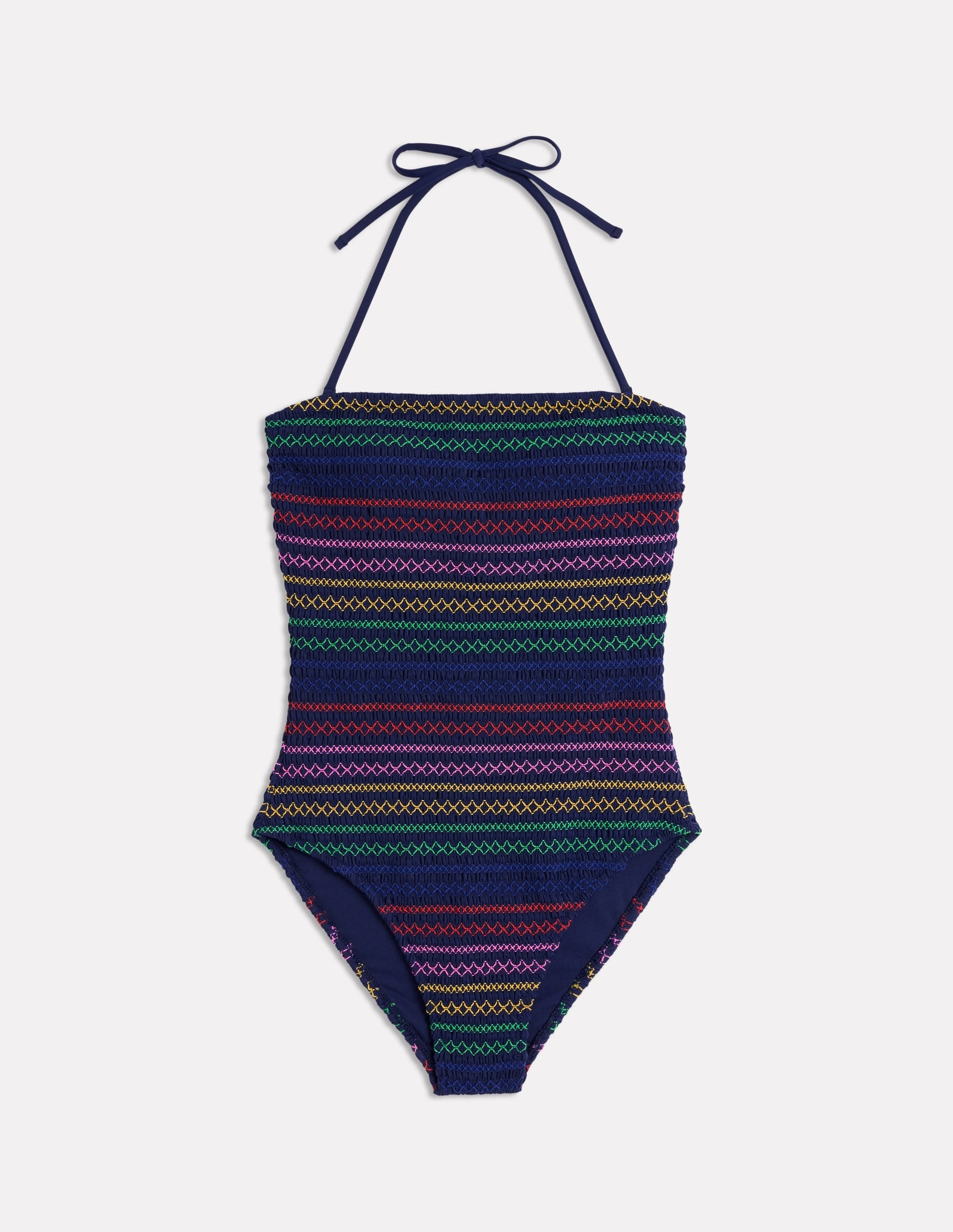 Milos Smocked Swimsuit-Navy V Neckline