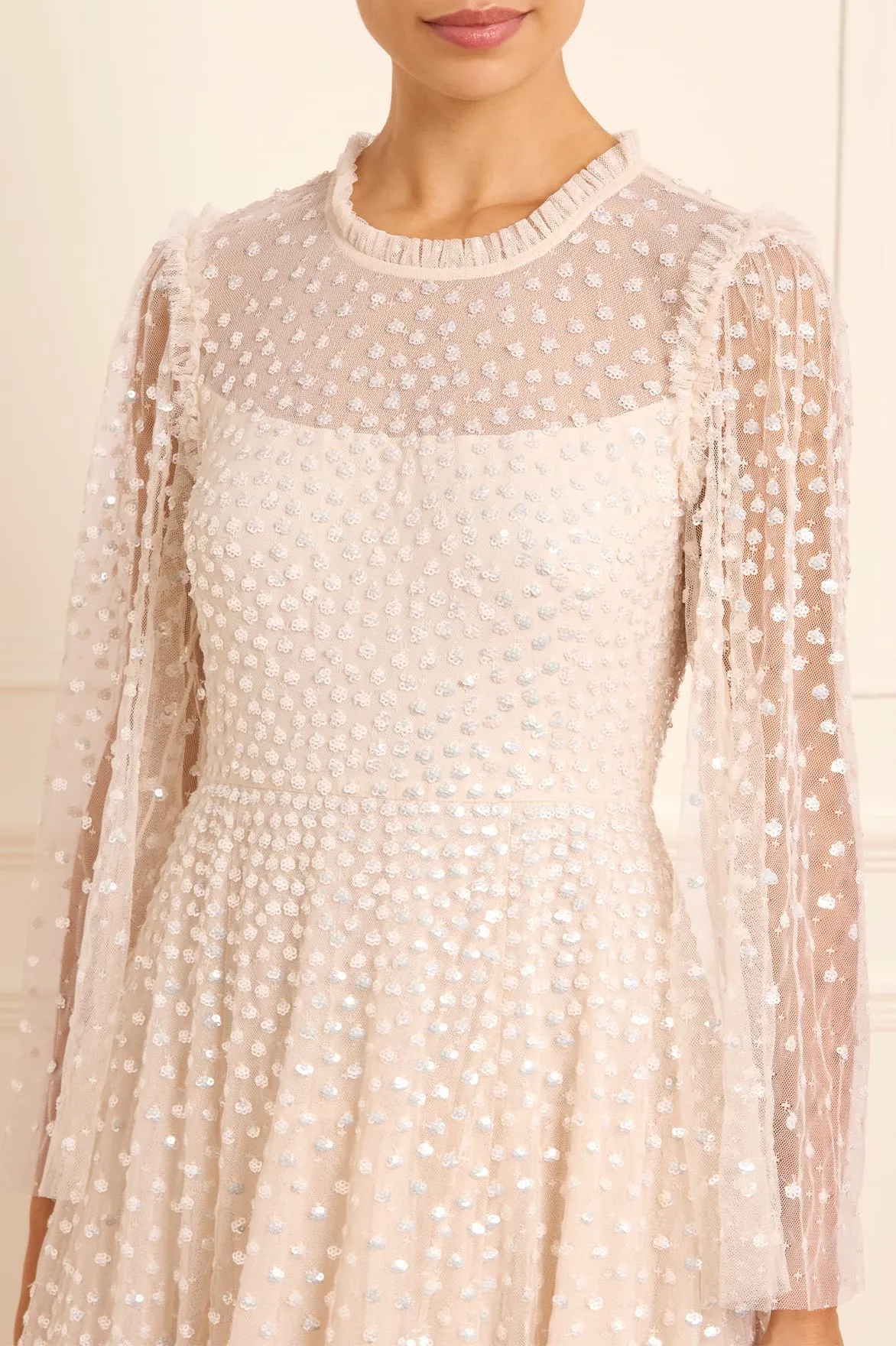 Scatter Dot Round Neck Ankle Gown Layering Comfort