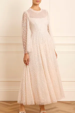 Scatter Dot Round Neck Ankle Gown Street Style