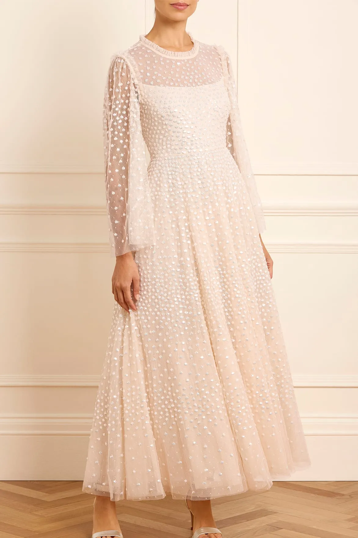 Scatter Dot Round Neck Ankle Gown Street Style