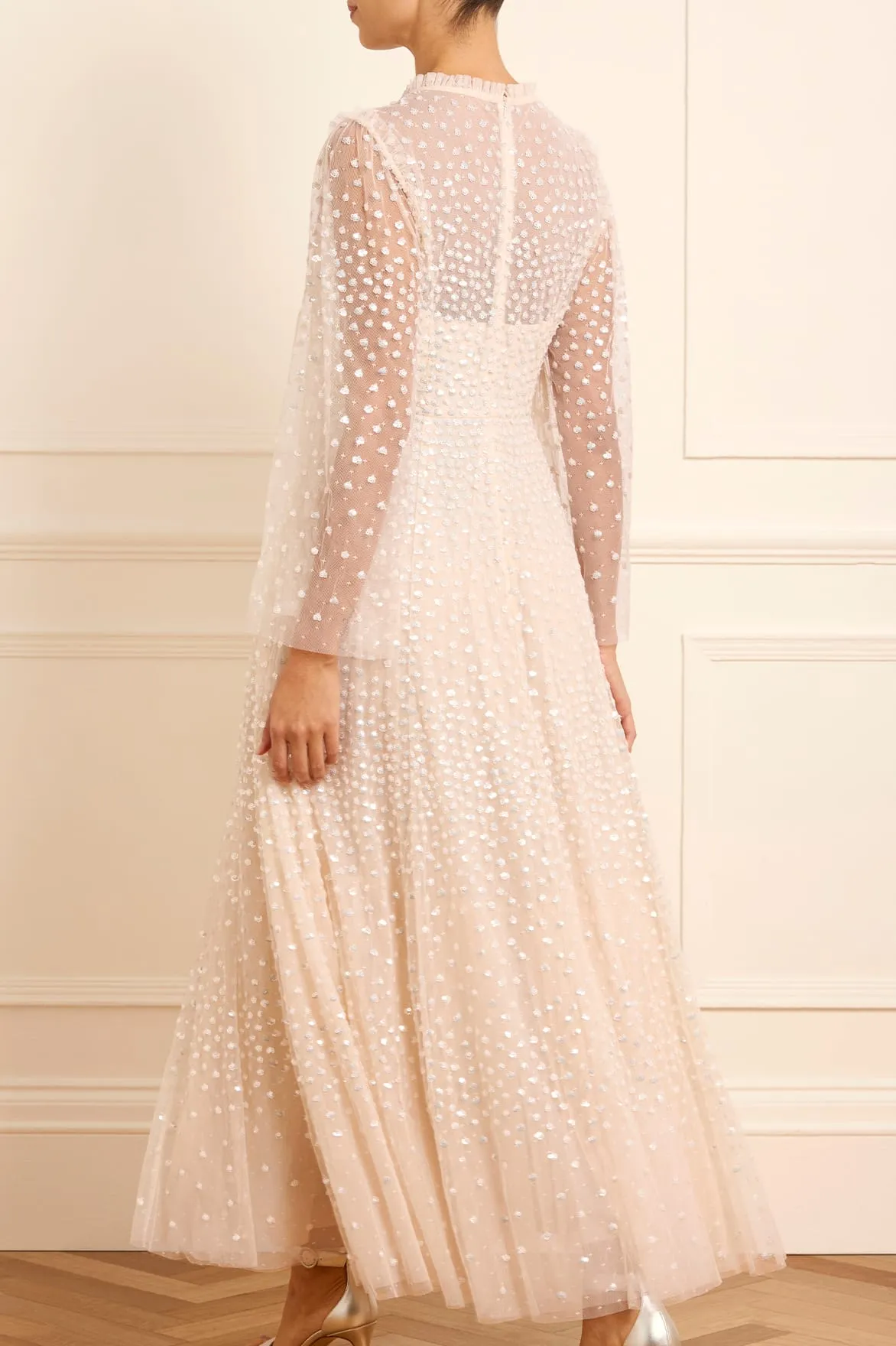 Relax Draping Feminine off-the-shoulder gown Scatter Dot Round Neck Ankle Gown