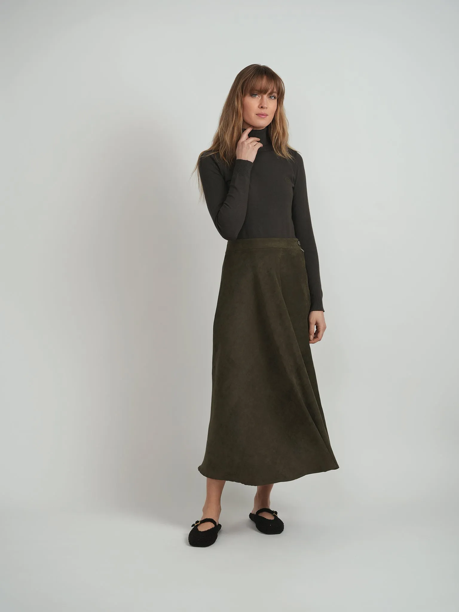 High Elasticity Material Minimal Touch MiuMax olive Turtleneck WB5CM1752TE