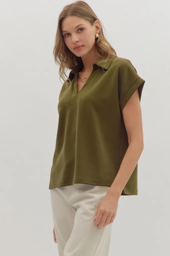 StretchKnit Maeva Scuba Short Sleeve Top in Olive