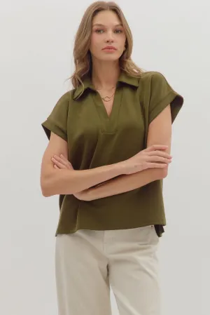 Maeva Scuba Short Sleeve Top in Olive Stretch Technology PlushLining