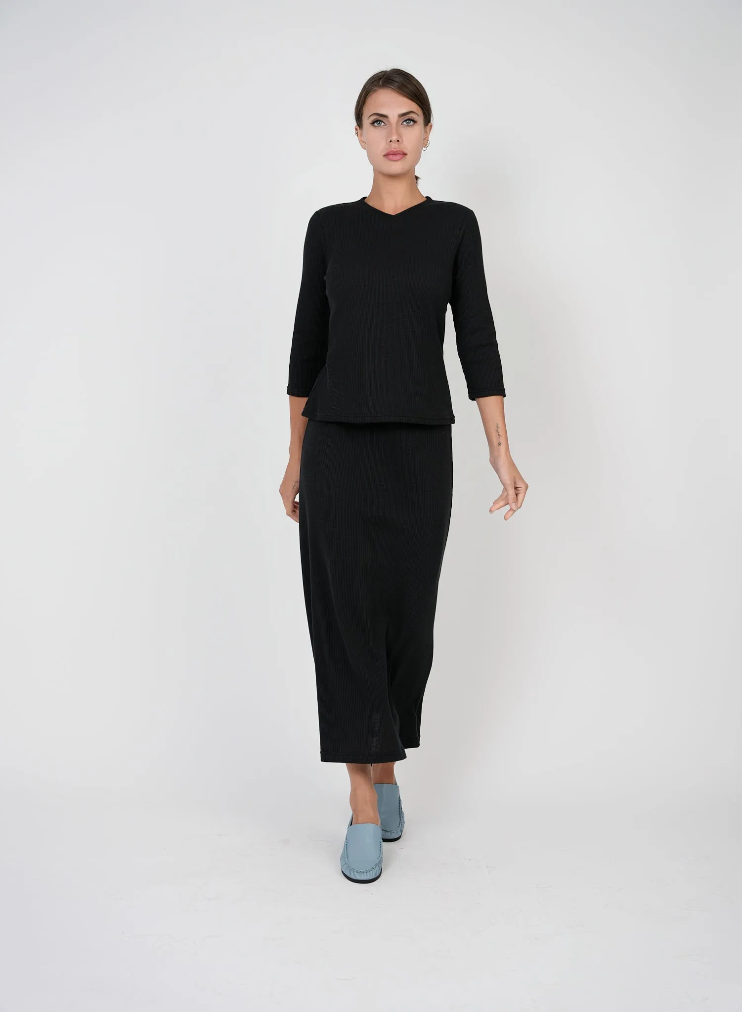 Hashtag Black Waffle Pull On Midi SB3CM8209SM Soft Aesthetic