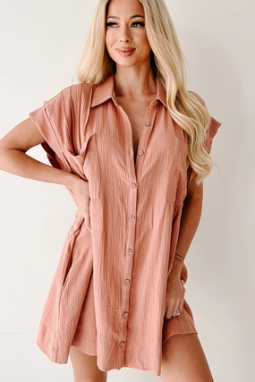 Relax Feel City Mood Catch My Heart Gauze Shirt Dress (Clay)