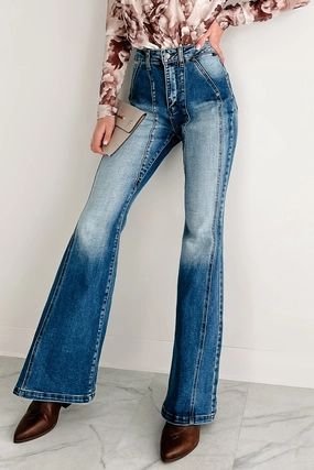 Teeter Cello High Rise Front Seam Flare Jeans (Medium) Eco Friendly Dye Process Comfy Texture