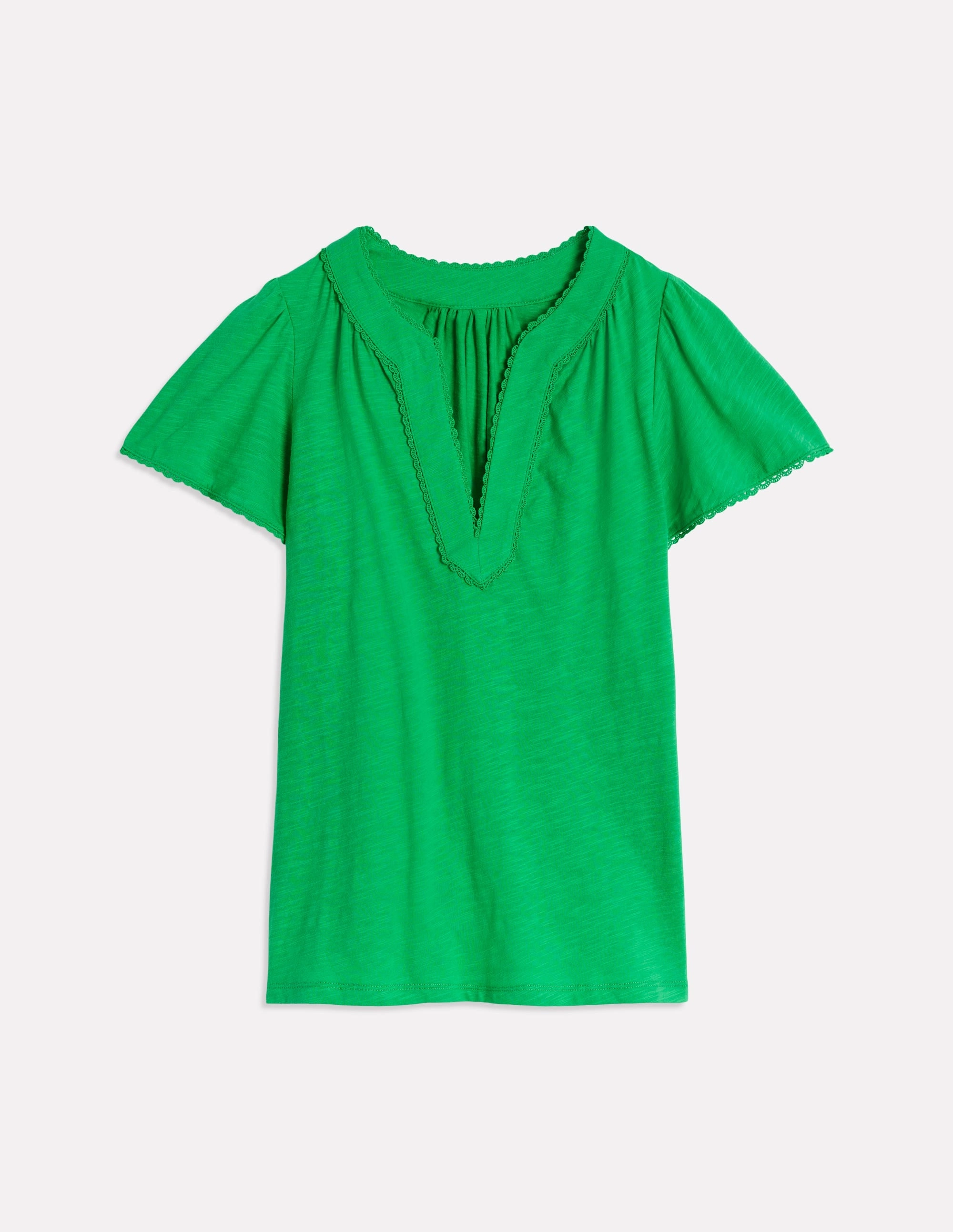 Ava Short Sleeve Top-Sapling Green ContrastPlacket AntiStaticLining