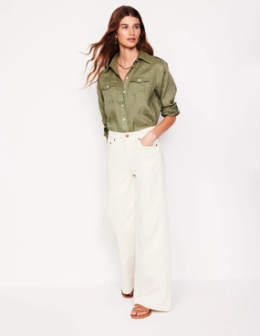 Longline Linen Safari Shirt-Larch Green AllDay Comfort
