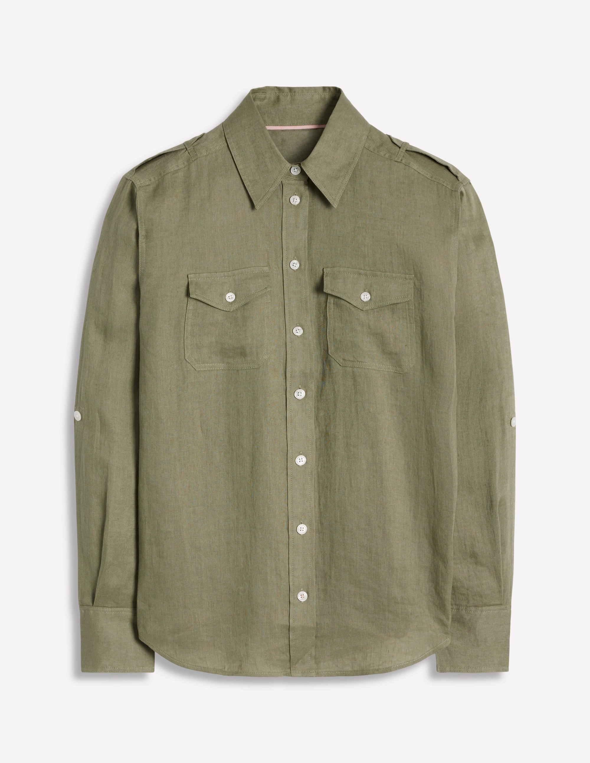 ReinforcedArmholes Snag Proof Weave Longline Linen Safari Shirt-Larch Green