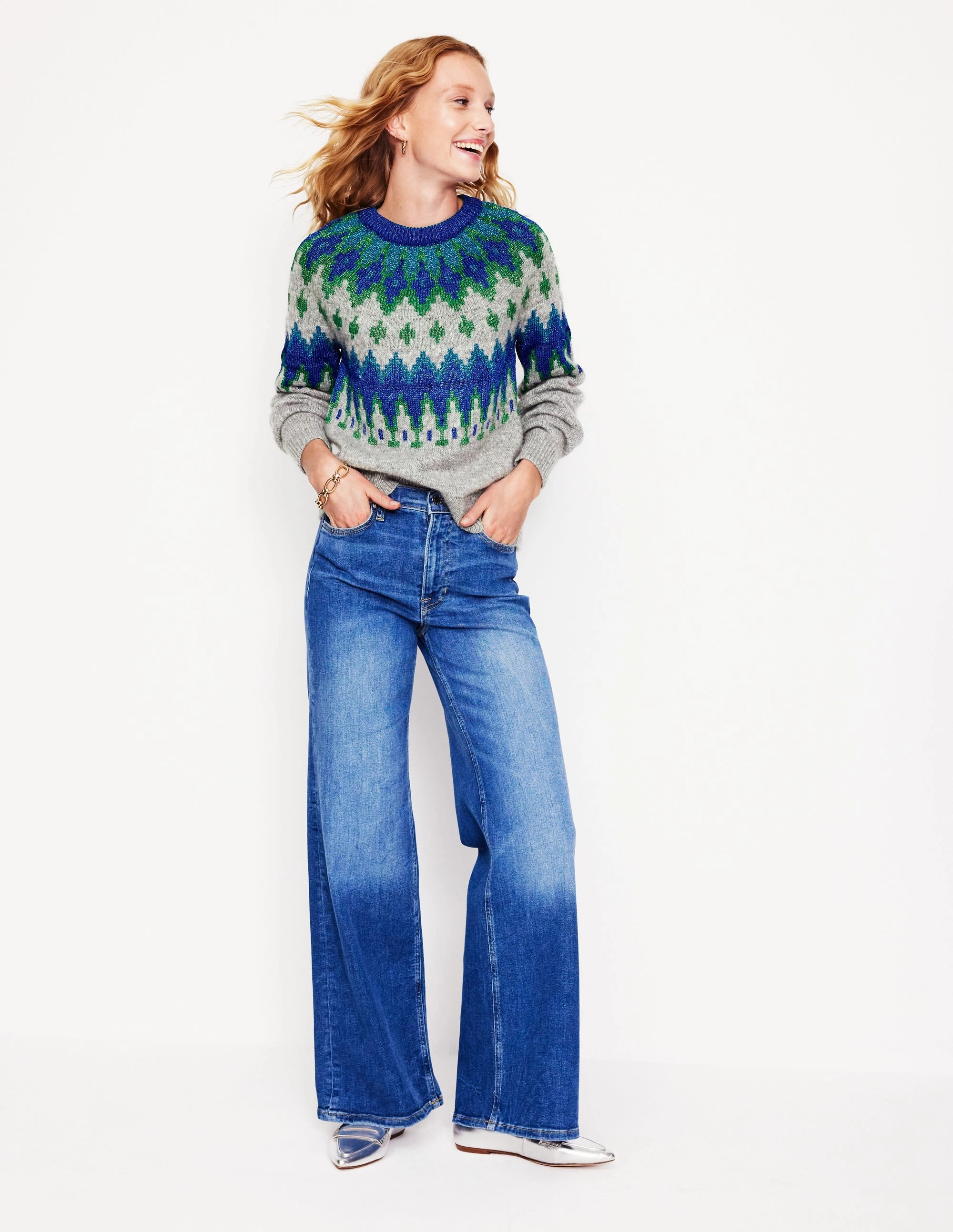Kat Sparkle Fair Isle Jumper-Grey Melange Breathable Lining Butter Soft Yarn
