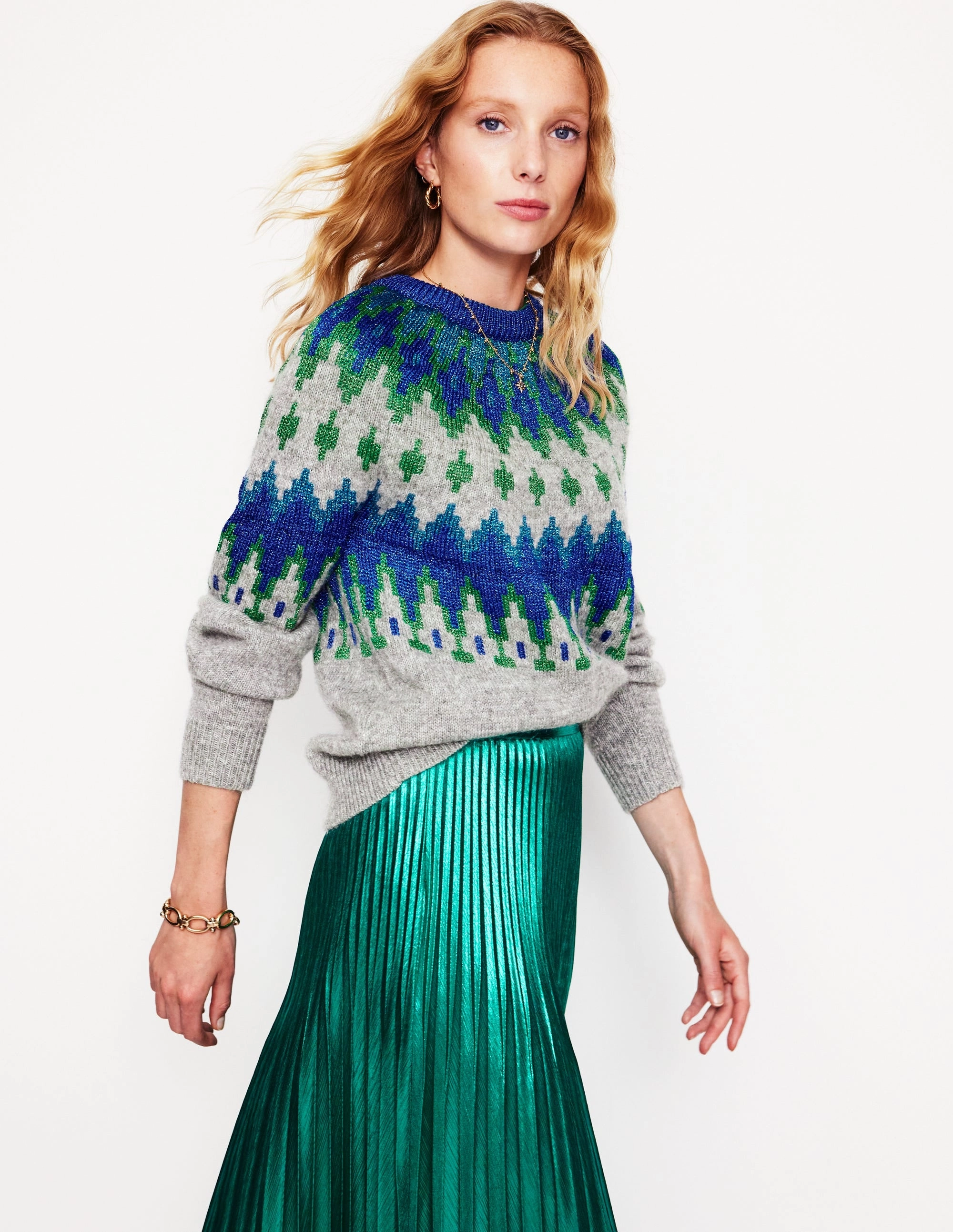 Kat Sparkle Fair Isle Jumper-Grey Melange Smooth Flatlock Seams