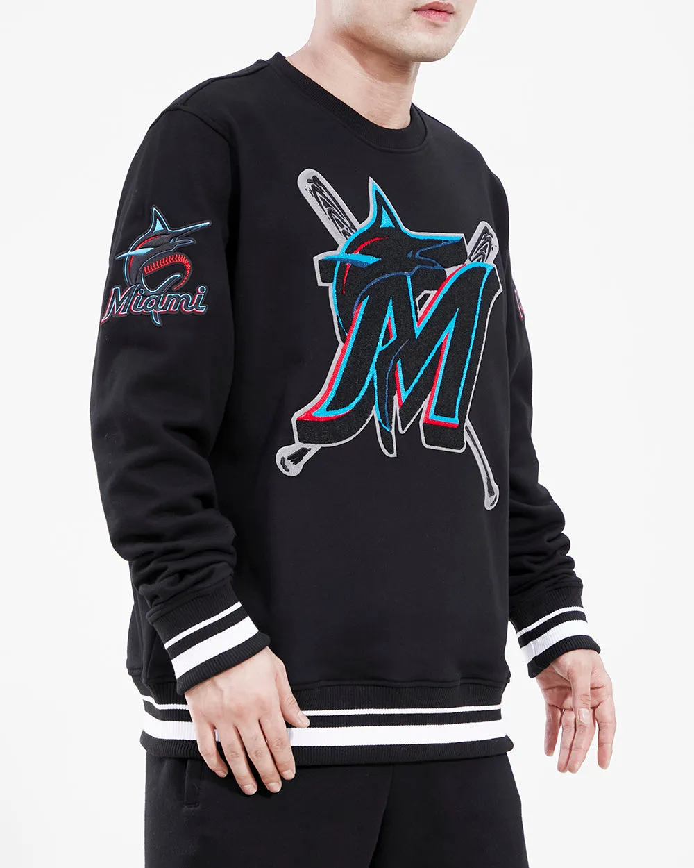 MLB MIAMI MARLINS MASHUP MEN'S RIB CREWNECK (BLACK)