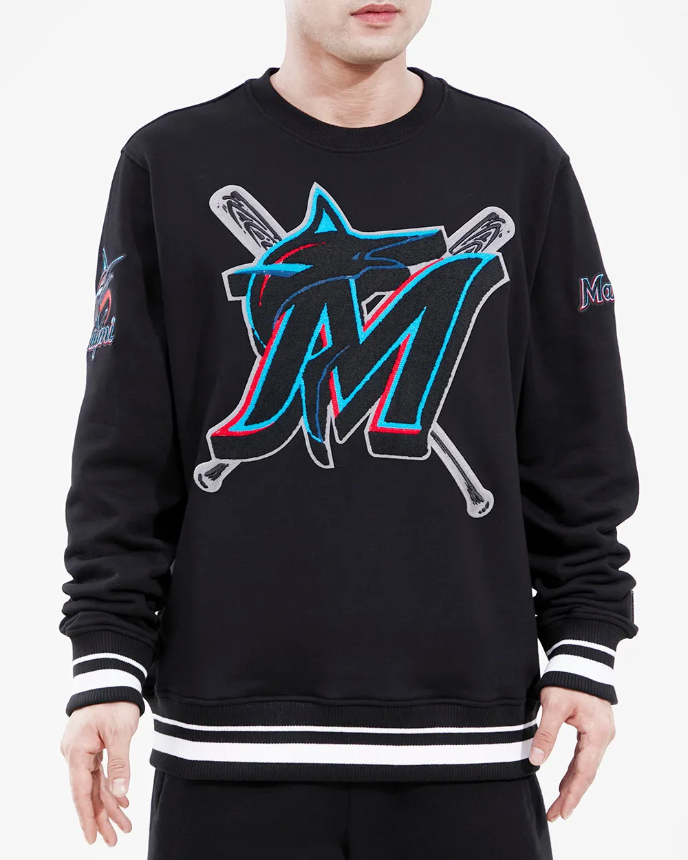 MLB MIAMI MARLINS MASHUP MEN'S RIB CREWNECK (BLACK)