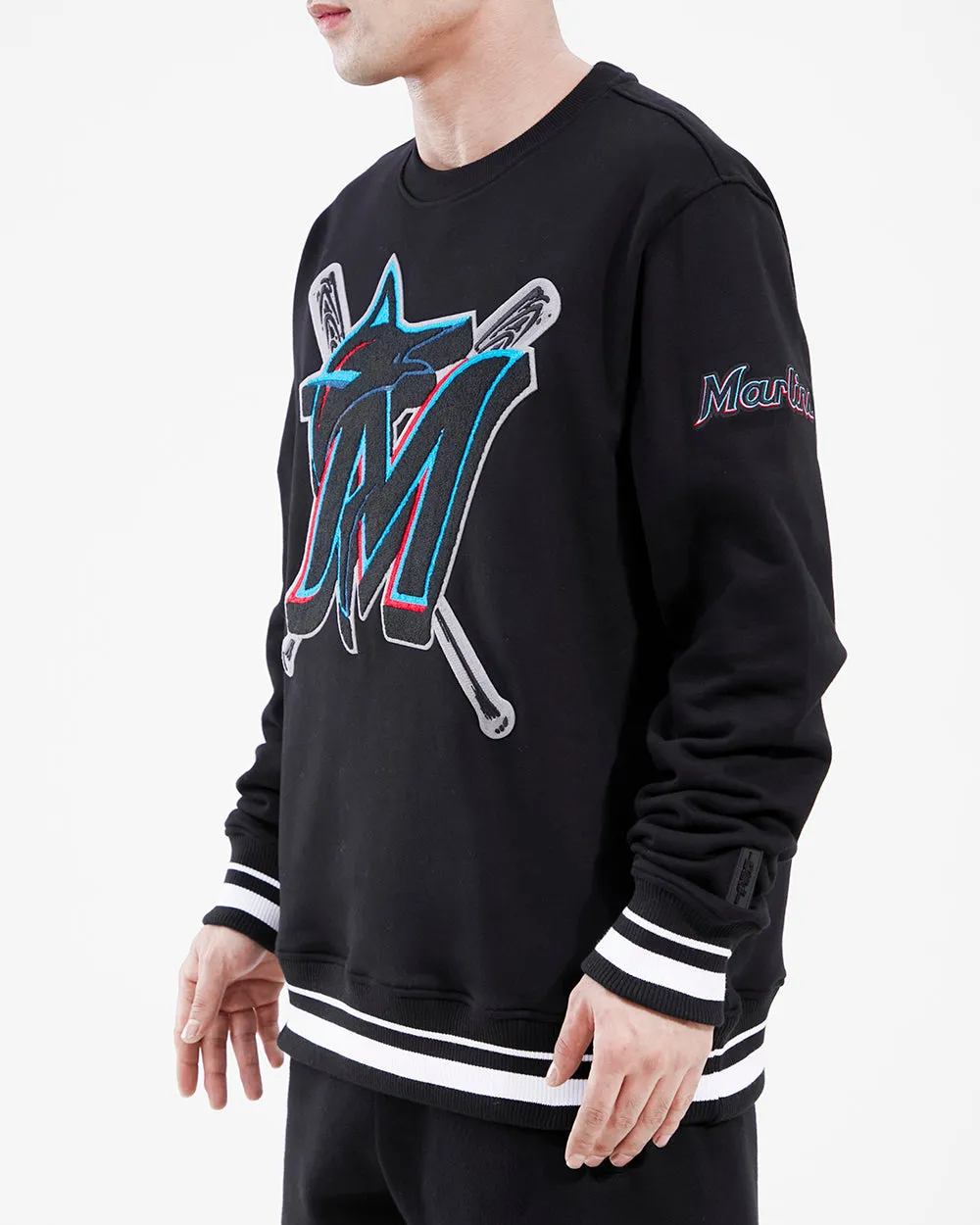 MLB MIAMI MARLINS MASHUP MEN'S RIB CREWNECK (BLACK)