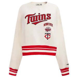 MLB MINNESOTA TWINS RETRO CLASSIC WOMEN'S RIB CREWNECK (EGGSHELL/ RED)