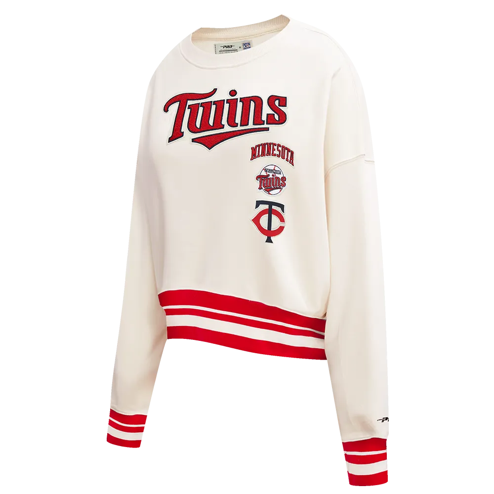 MLB MINNESOTA TWINS RETRO CLASSIC WOMEN'S RIB CREWNECK (EGGSHELL/ RED)