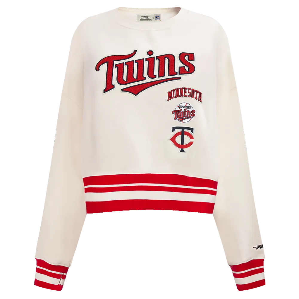 MLB MINNESOTA TWINS RETRO CLASSIC WOMEN'S RIB CREWNECK (EGGSHELL/ RED)