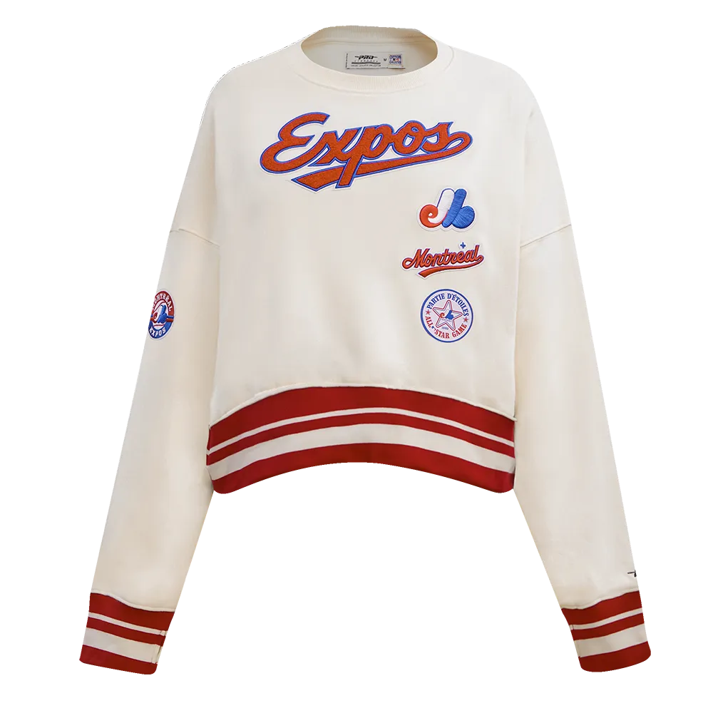 MLB MONTREAL EXPOS RETRO CLASSIC WOMEN'S RIB CREWNECK (EGGSHELL/ RED)