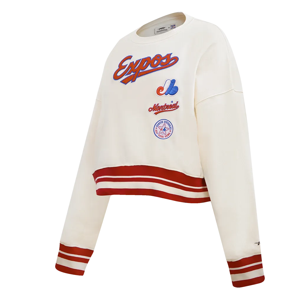 MLB MONTREAL EXPOS RETRO CLASSIC WOMEN'S RIB CREWNECK (EGGSHELL/ RED)