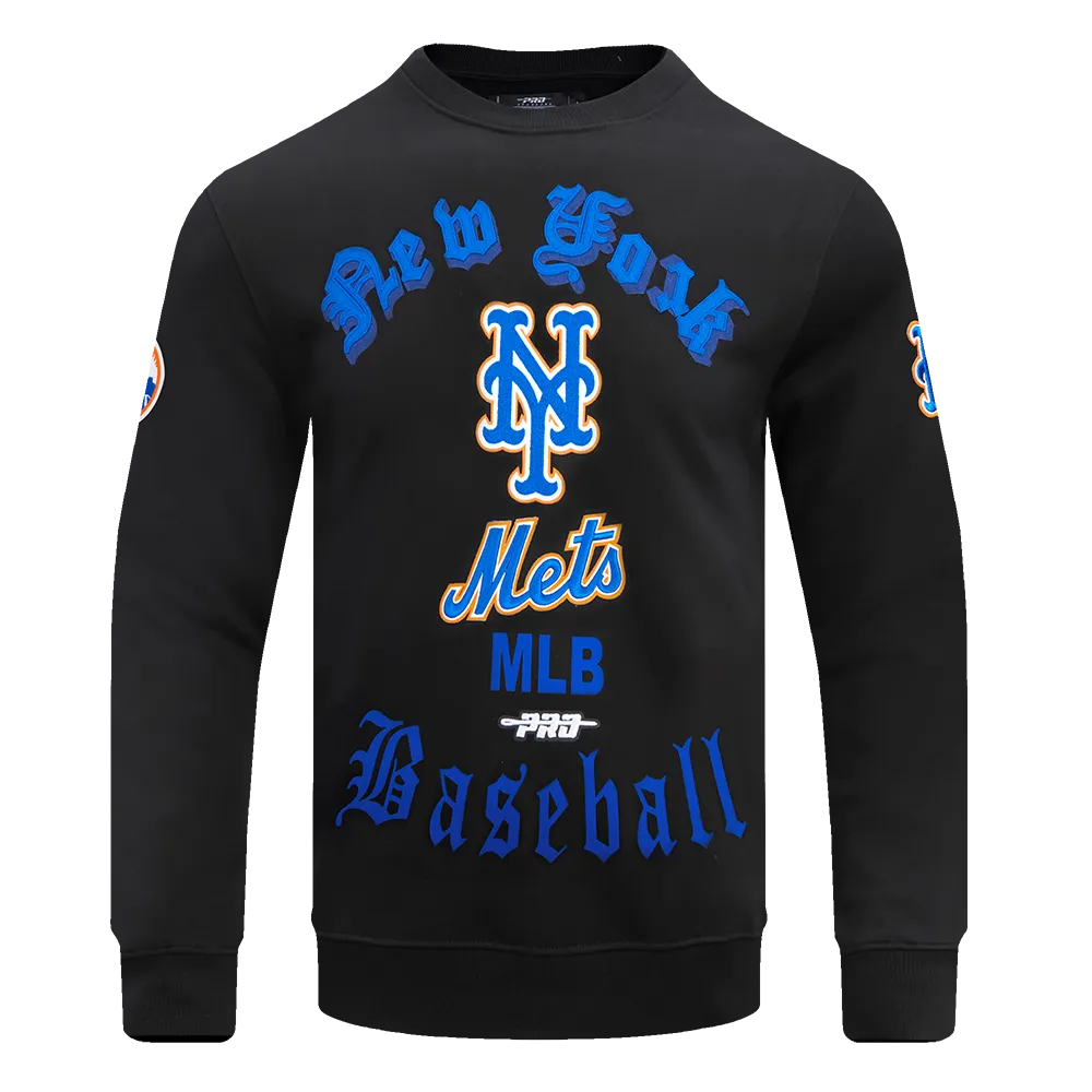 MLB NEW YORK METS OLD ENGLISH MEN'S CREWNECK (BLACK)