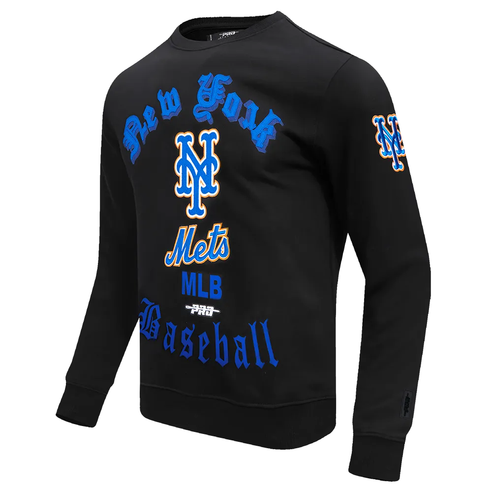 MLB NEW YORK METS OLD ENGLISH MEN'S CREWNECK (BLACK)
