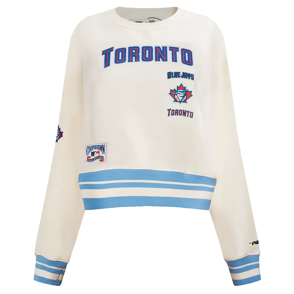 MLB TORONTO BLUE JAYS RETRO CLASSIC WOMEN'S RIB CREWNECK (EGGSHELL/ UNIVERSITY BLUE)