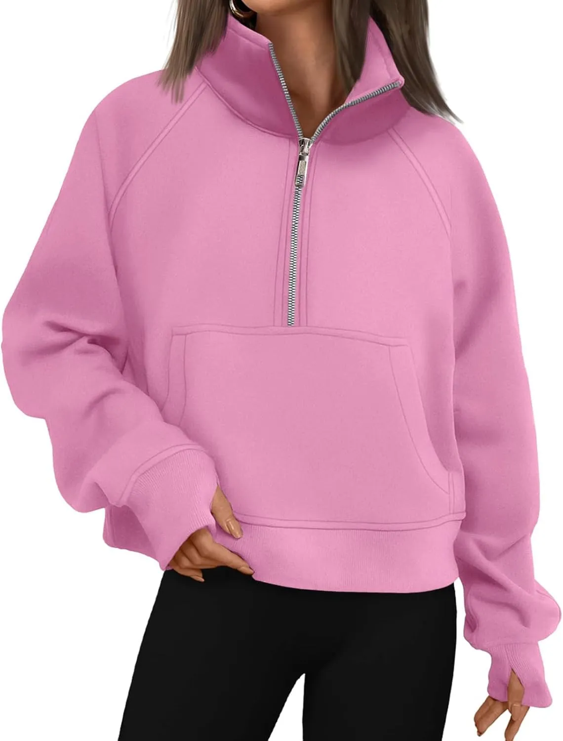 Mmoneyake Cropped Sweatshirts for Women Half Zip Up Sweatshirt Oversized Fleece Pullover Jackets Tops Fall Fashion Outfits