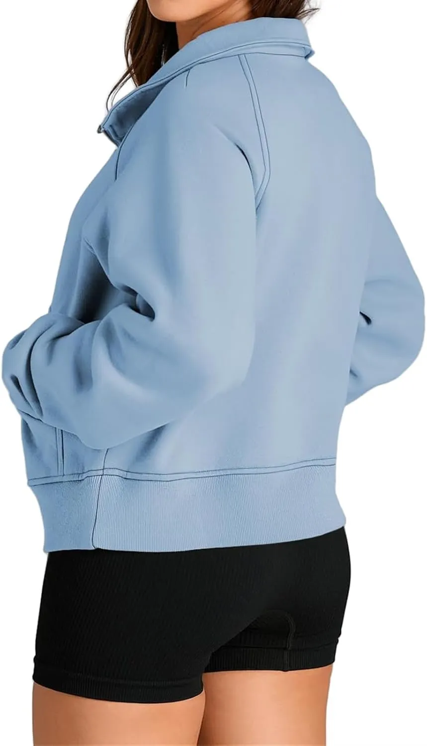 Mmoneyake Cropped Sweatshirts for Women Half Zip Up Sweatshirt Oversized Fleece Pullover Jackets Tops Fall Fashion Outfits