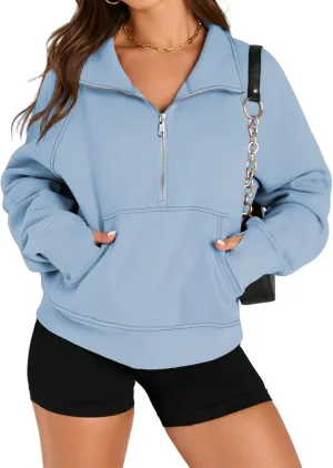 Mmoneyake Cropped Sweatshirts for Women Half Zip Up Sweatshirt Oversized Fleece Pullover Jackets Tops Fall Fashion Outfits