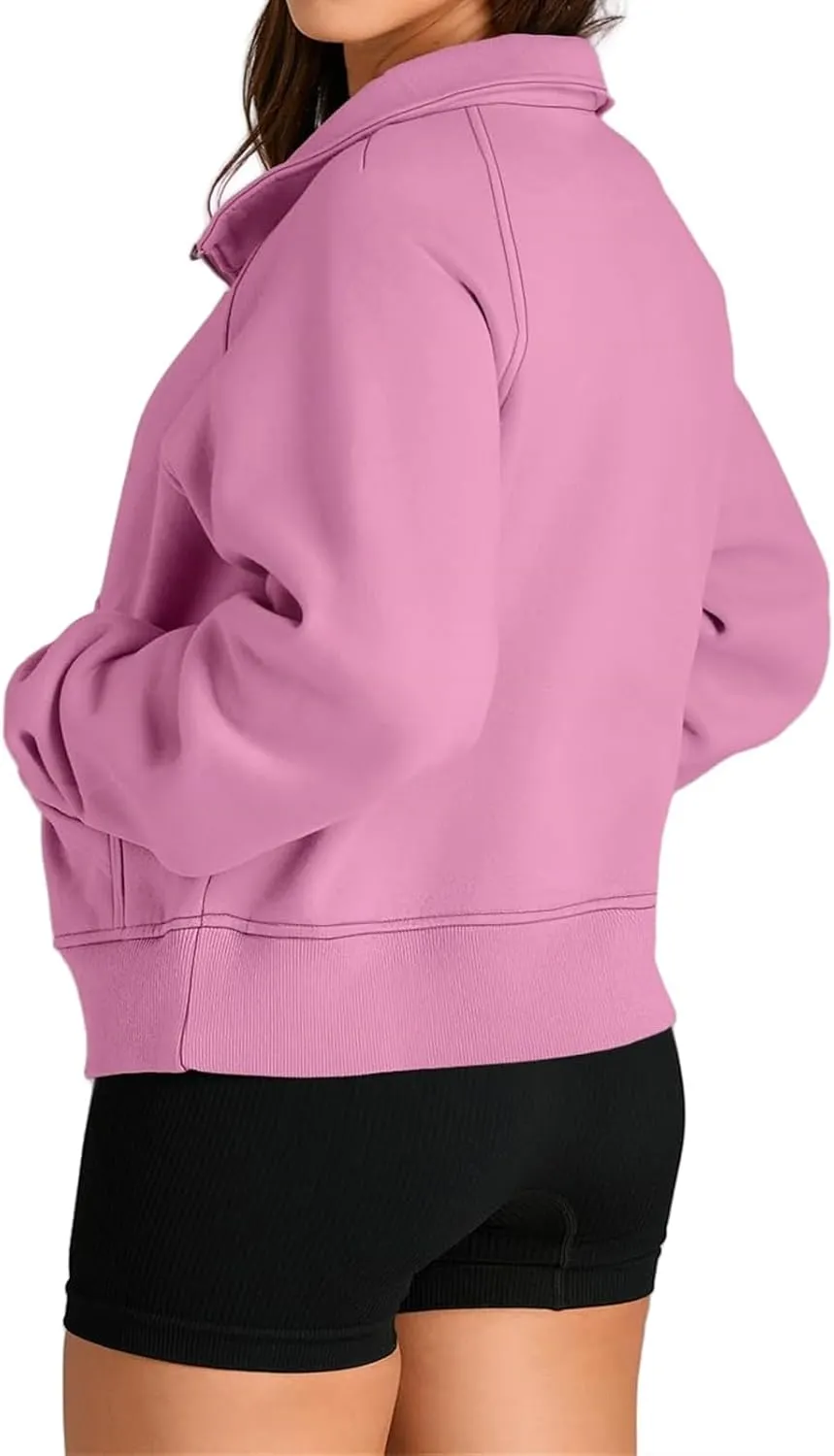 Mmoneyake Cropped Sweatshirts for Women Half Zip Up Sweatshirt Oversized Fleece Pullover Jackets Tops Fall Fashion Outfits