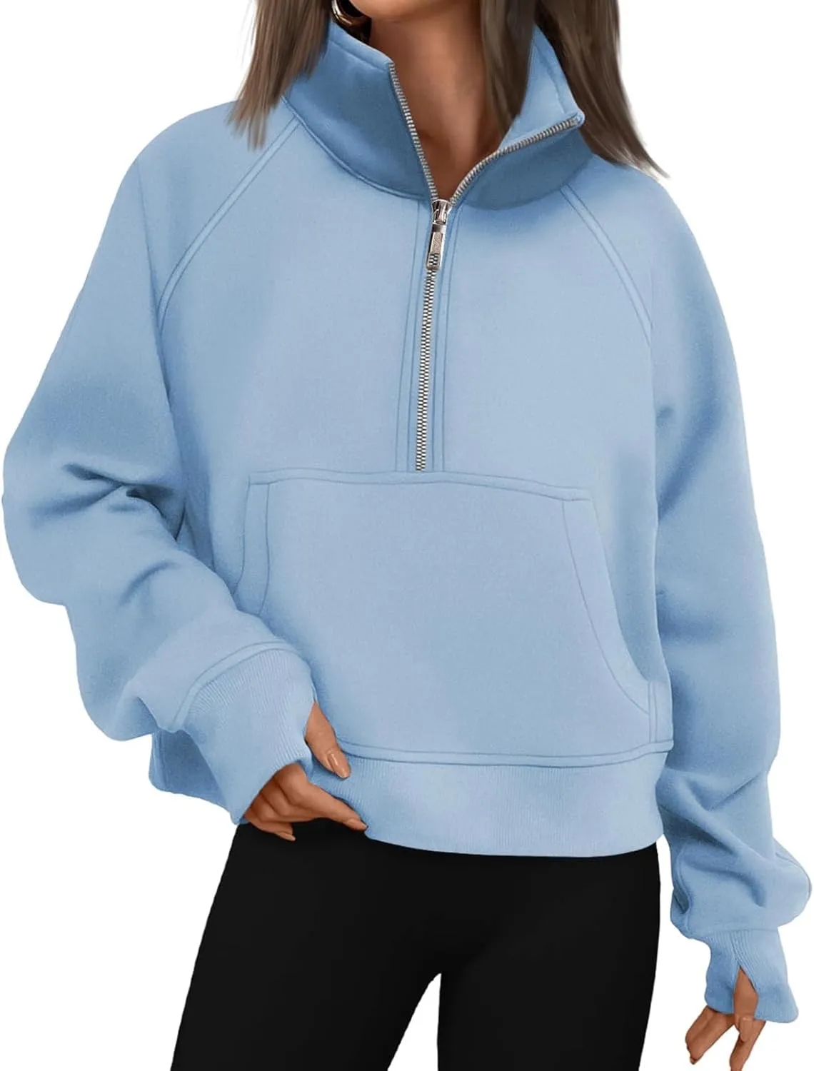 Mmoneyake Cropped Sweatshirts for Women Half Zip Up Sweatshirt Oversized Fleece Pullover Jackets Tops Fall Fashion Outfits