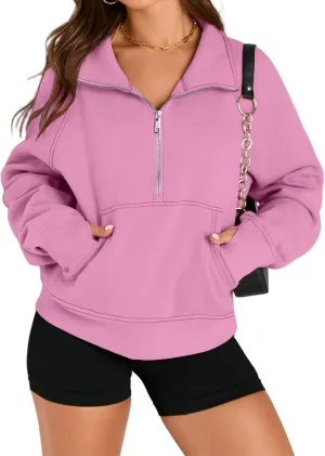 Mmoneyake Cropped Sweatshirts for Women Half Zip Up Sweatshirt Oversized Fleece Pullover Jackets Tops Fall Fashion Outfits