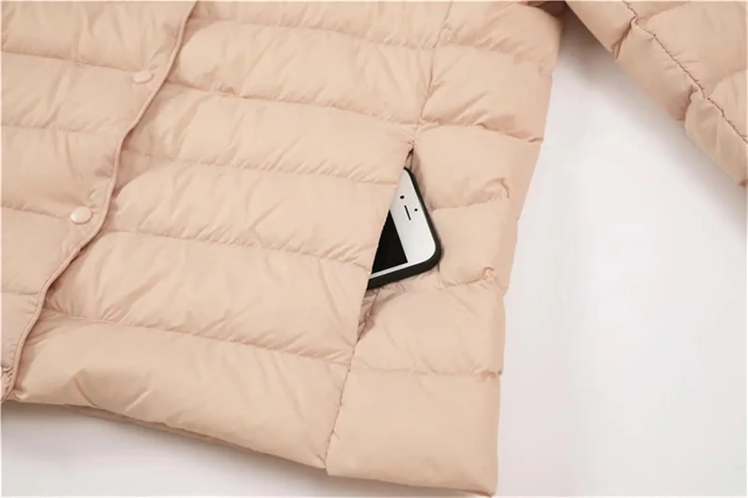 Mnjyihy Women O-Neck V-Neck Keep Warm Down Jacket Collarless Lightweight Quilted Down Coat