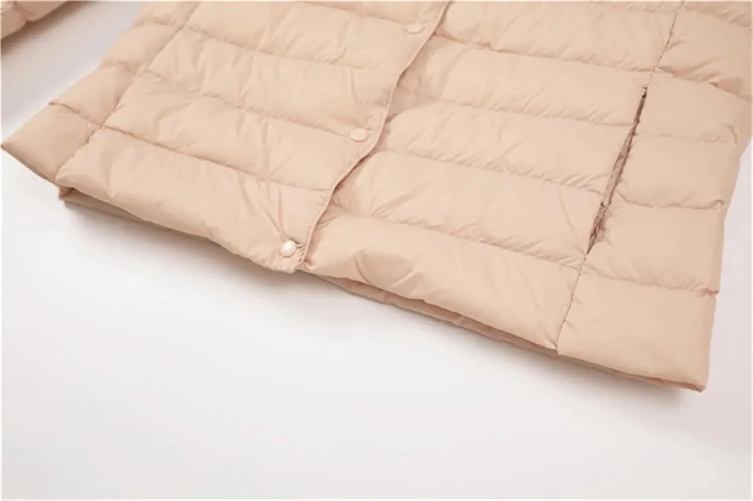 Mnjyihy Women O-Neck V-Neck Keep Warm Down Jacket Collarless Lightweight Quilted Down Coat