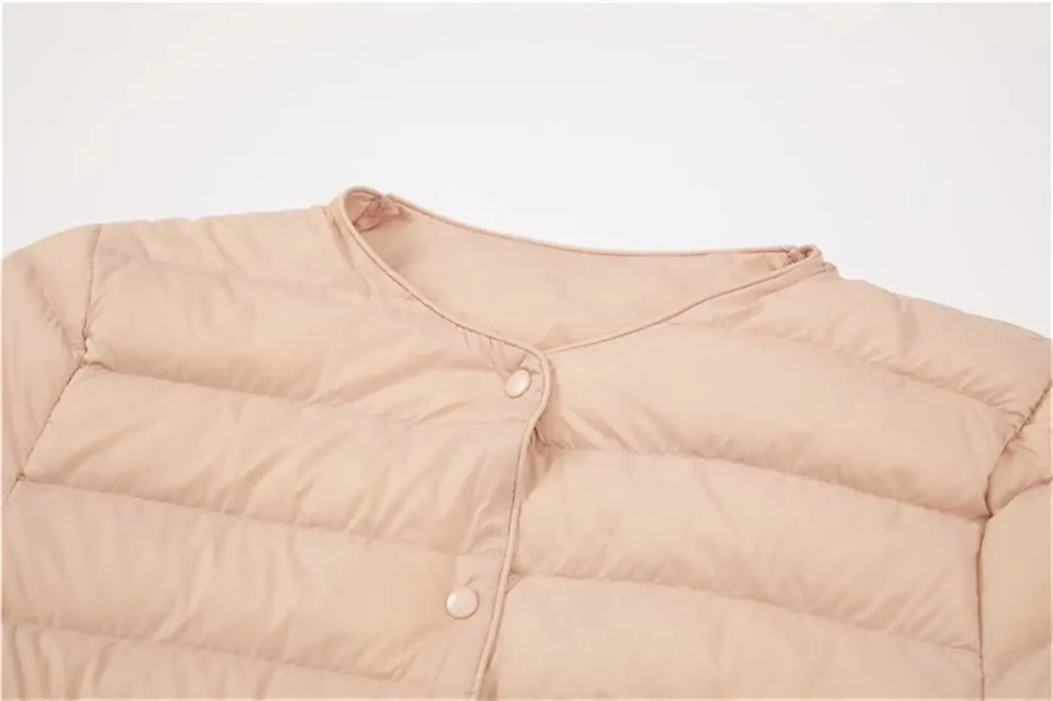 Mnjyihy Women O-Neck V-Neck Keep Warm Down Jacket Collarless Lightweight Quilted Down Coat
