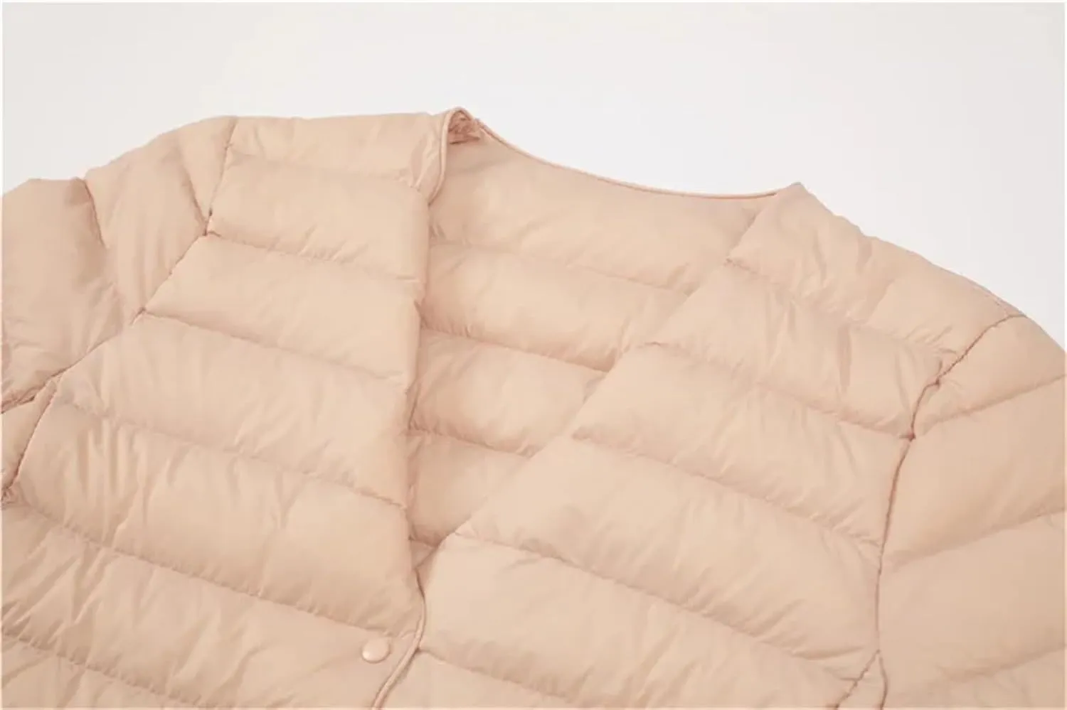 Mnjyihy Women O-Neck V-Neck Keep Warm Down Jacket Collarless Lightweight Quilted Down Coat